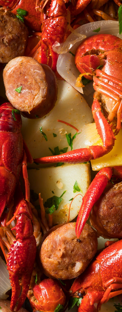 Crawfish Boil with Corn and Sausage
