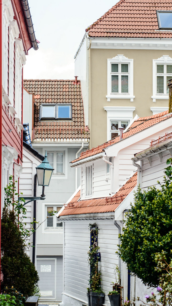 Charming cobblestone street with colorful houses