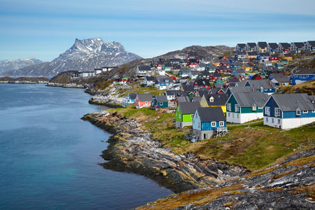 Colorful houses by a fjord in Greenland