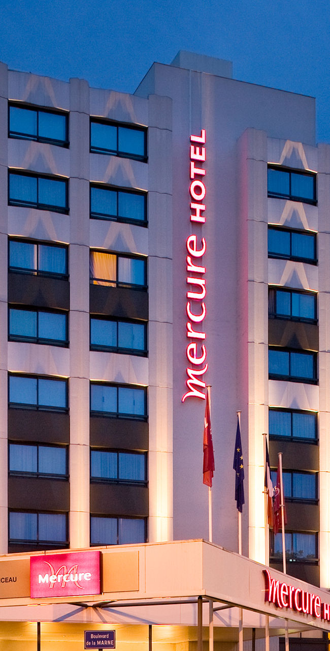 Mercure Hotel exterior at dusk