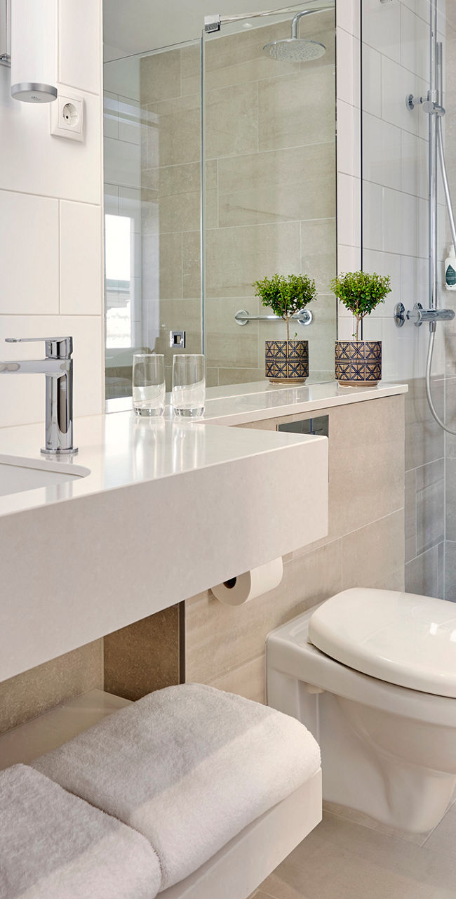 Modern bathroom with glass shower enclosure