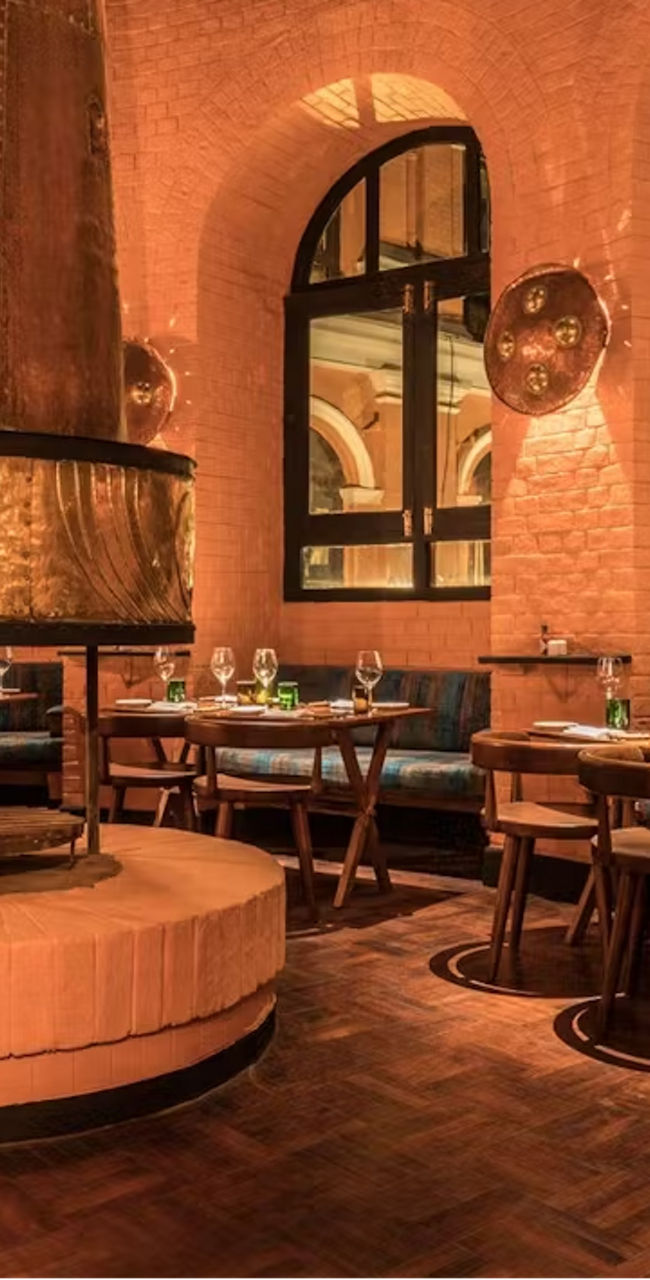 Elegant restaurant interior with warm lighting