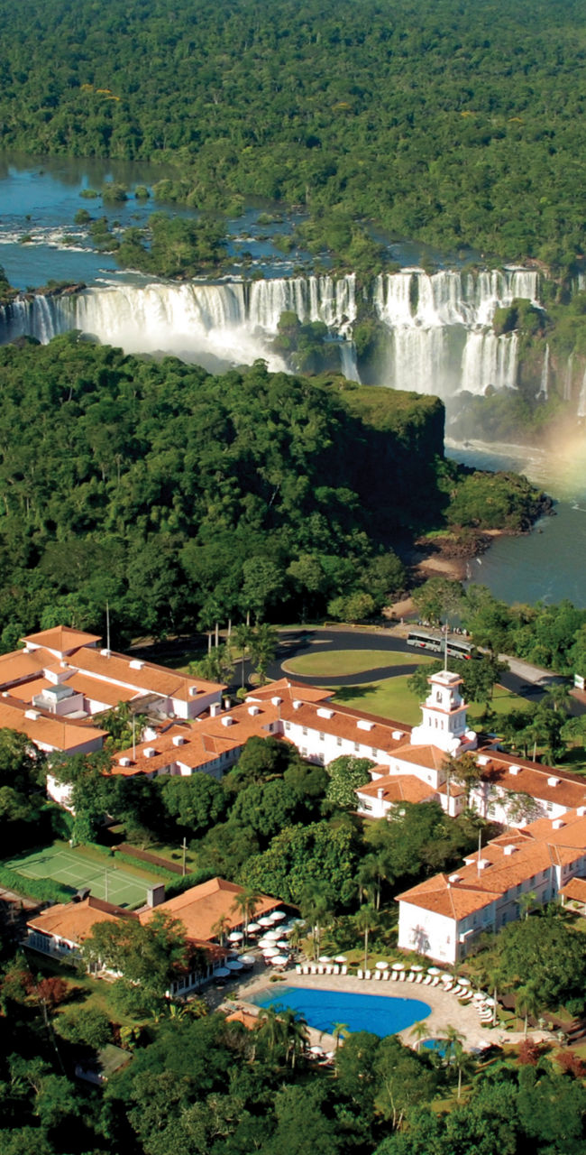 Aerial view of Iguazu Falls and resort