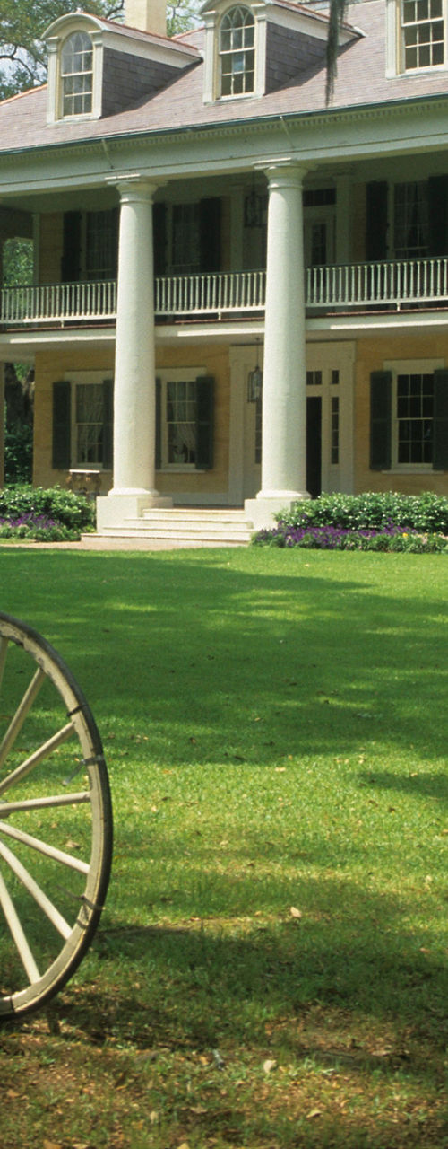 Historic mansion with vintage carriage
