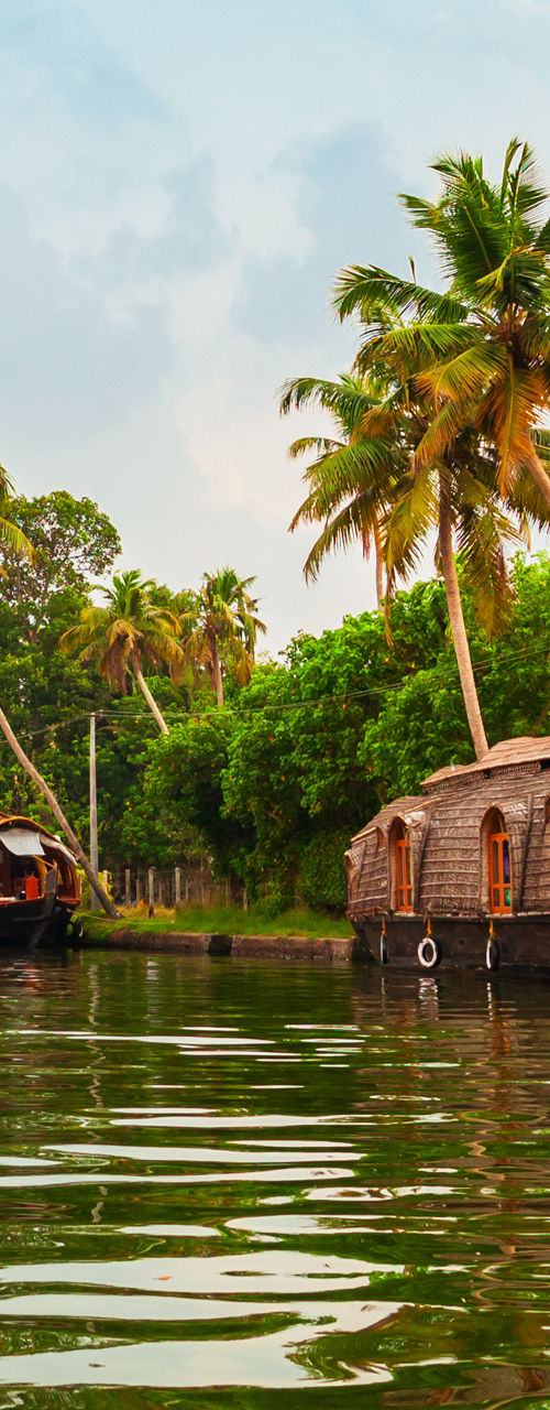 Traditional houseboats on Kerala backwaters