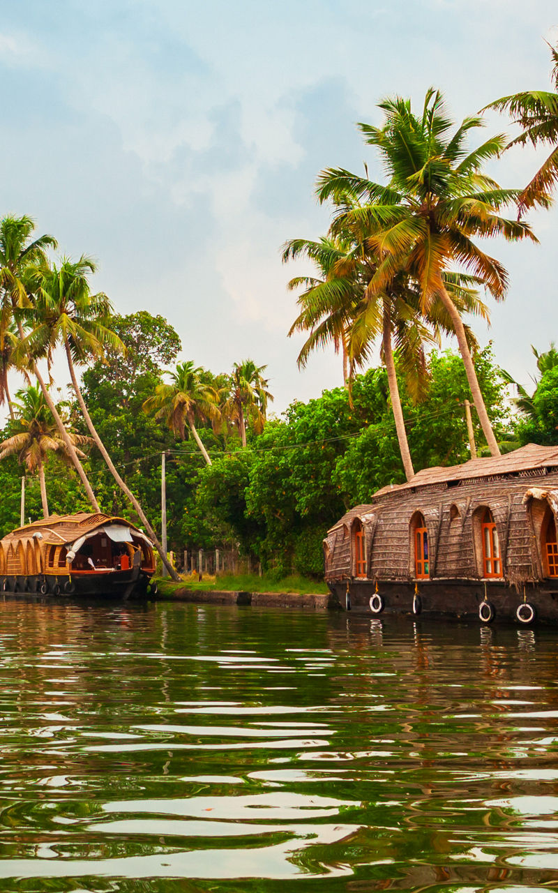 Traditional houseboats on Kerala backwaters