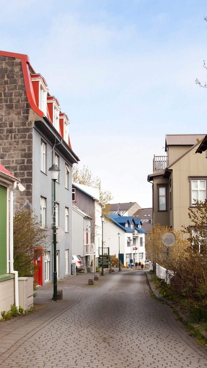 Colorful houses on a cobblestone street