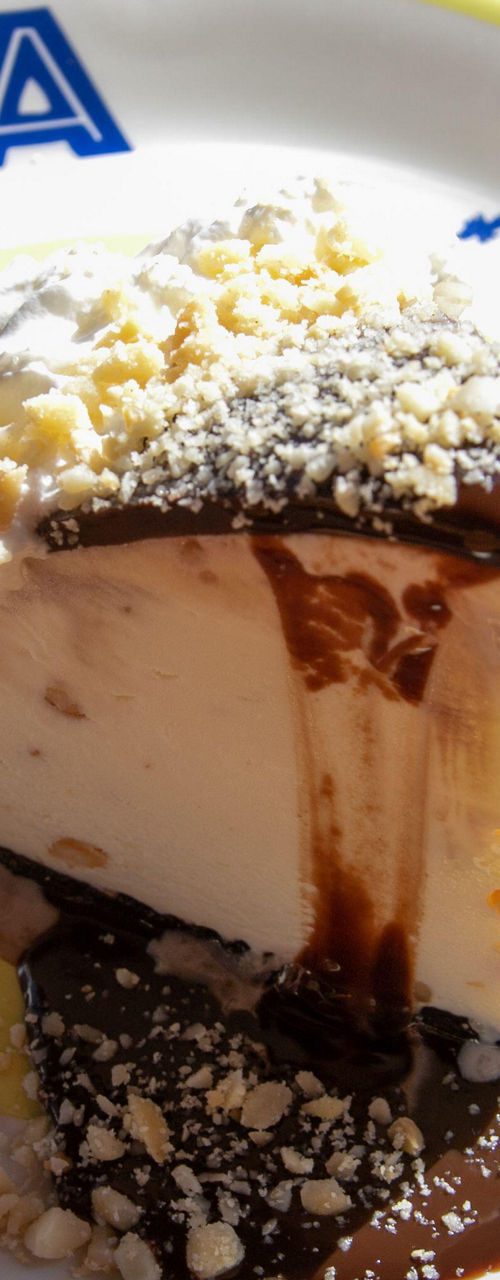 Ice cream dessert with chocolate sauce