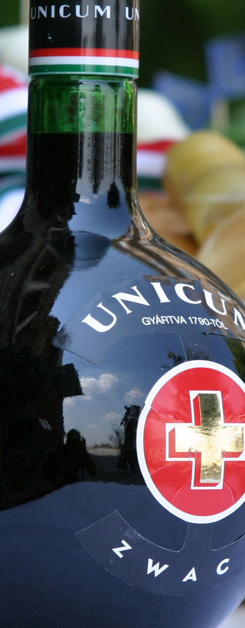 Unicum Zwack bottle on a festive table