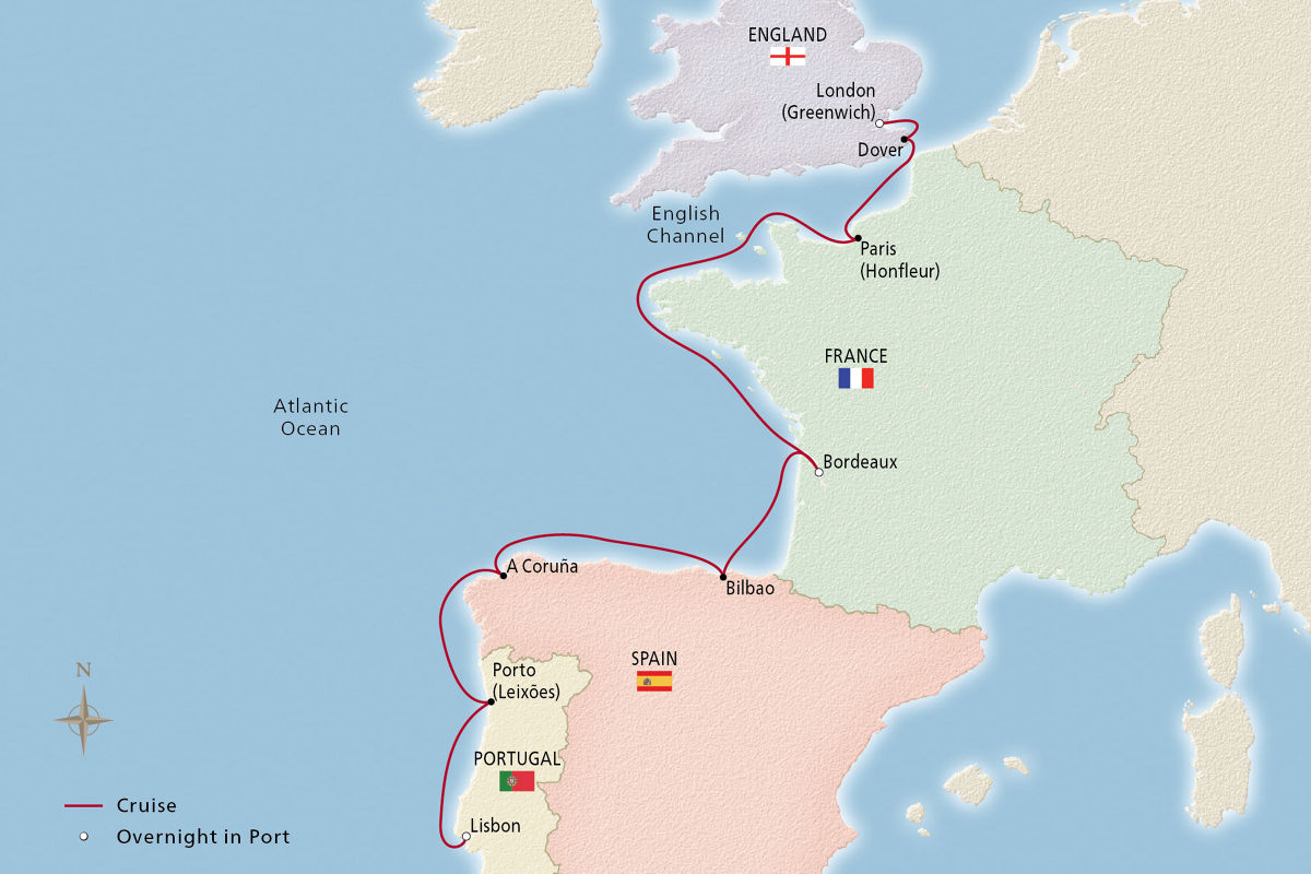 Iberia, France & England Explorer – route map