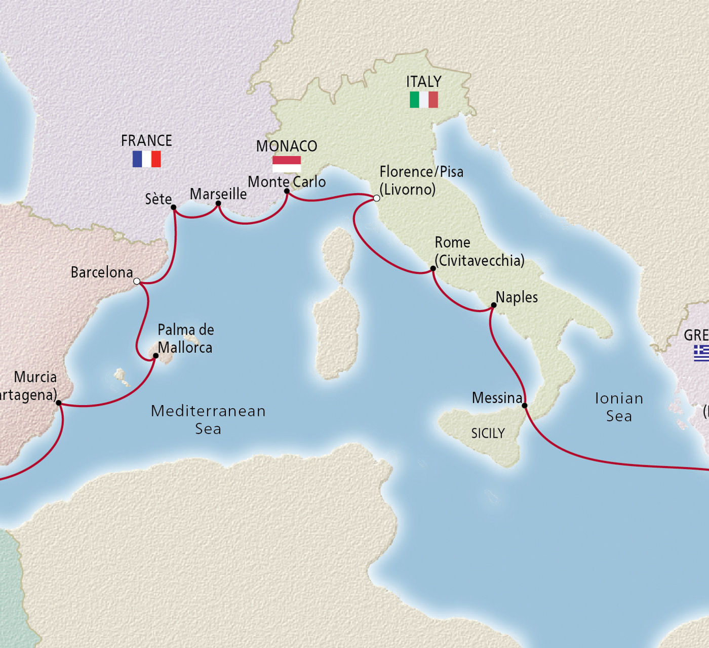 Map of Iberia & Mediterranean Antiquities itinerary