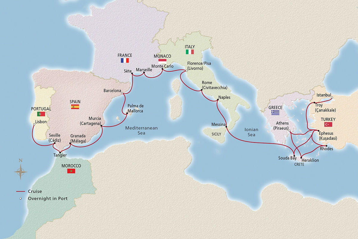 Iberia, the Mediterranean & Aegean – route map