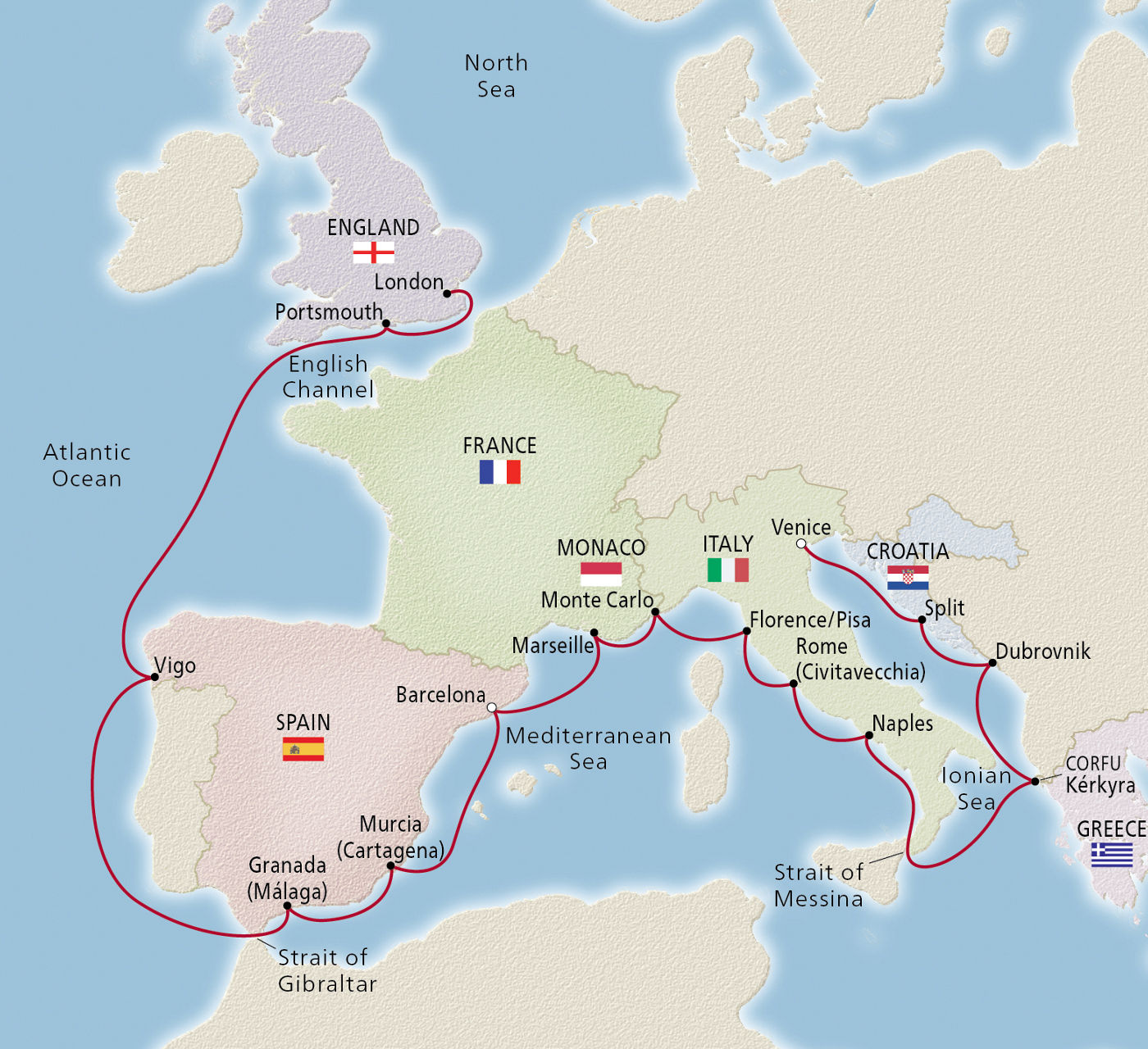 Map of Iberian & Mediterranean Odyssey itinerary