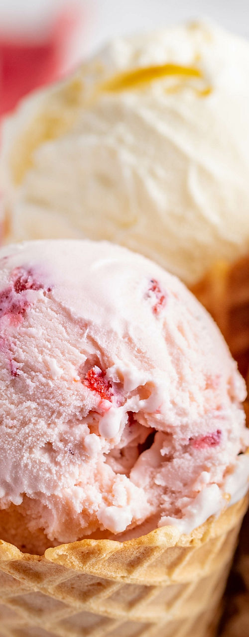 Three ice cream cones in waffle cones