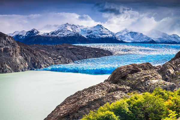 Scenic view of glacier and mountains