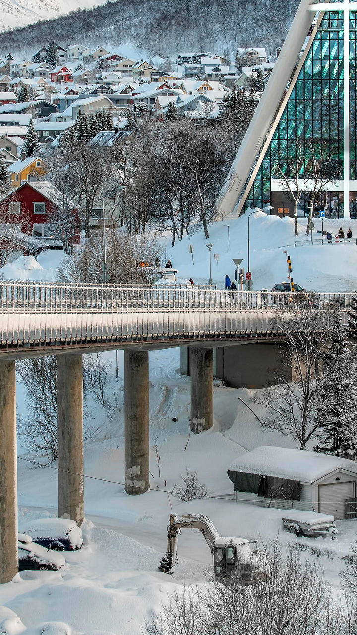 Snowy town with Arctic Cathedral view