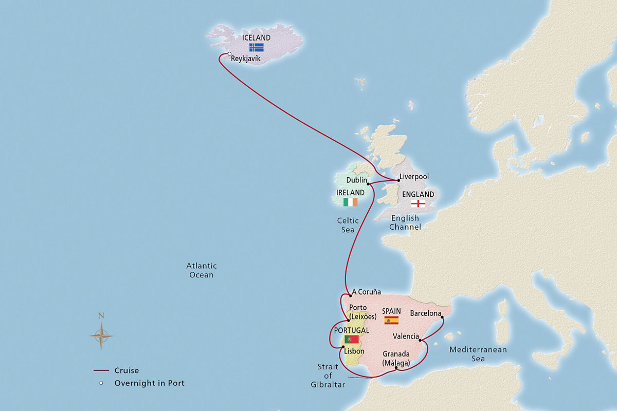 Iceland, British Isles & Iberia – route map