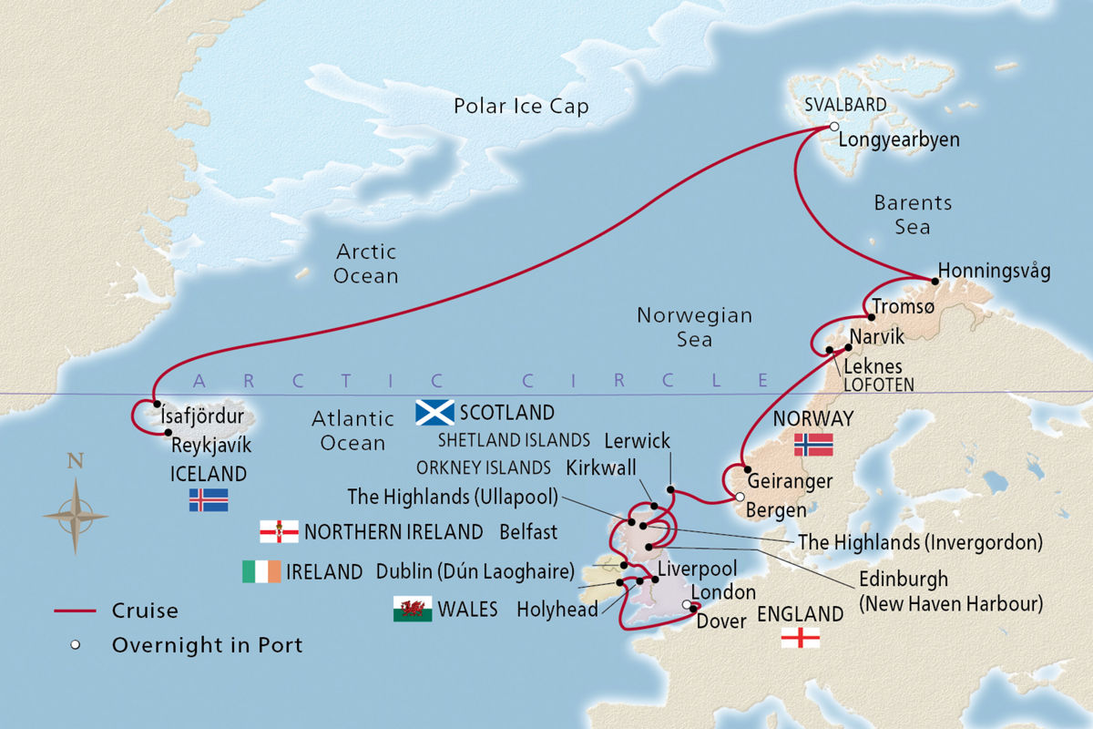 Iceland, Norway & British Isles – route map