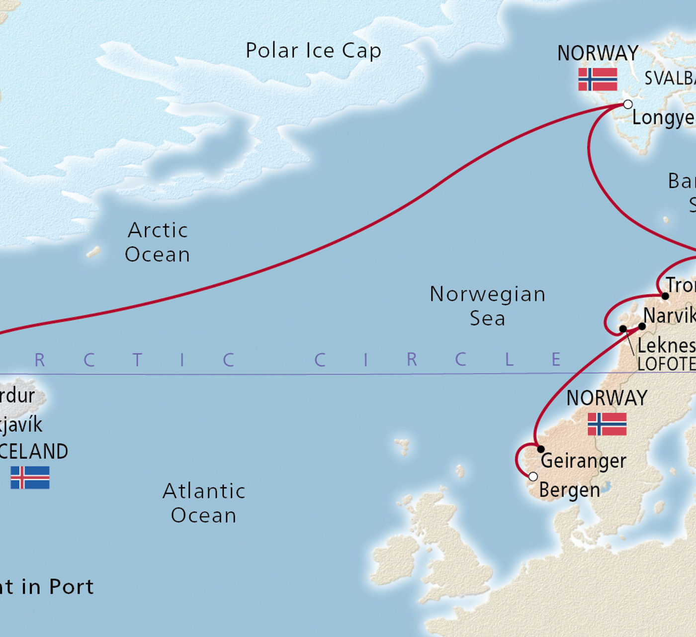 Map of Iceland & Norway's Arctic Explorer itinerary