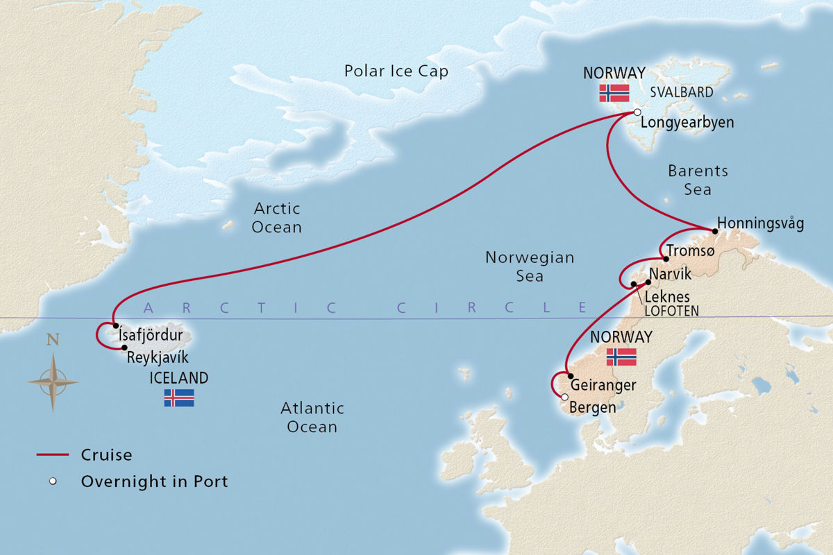 Iceland & Norway's Arctic Explorer – route map