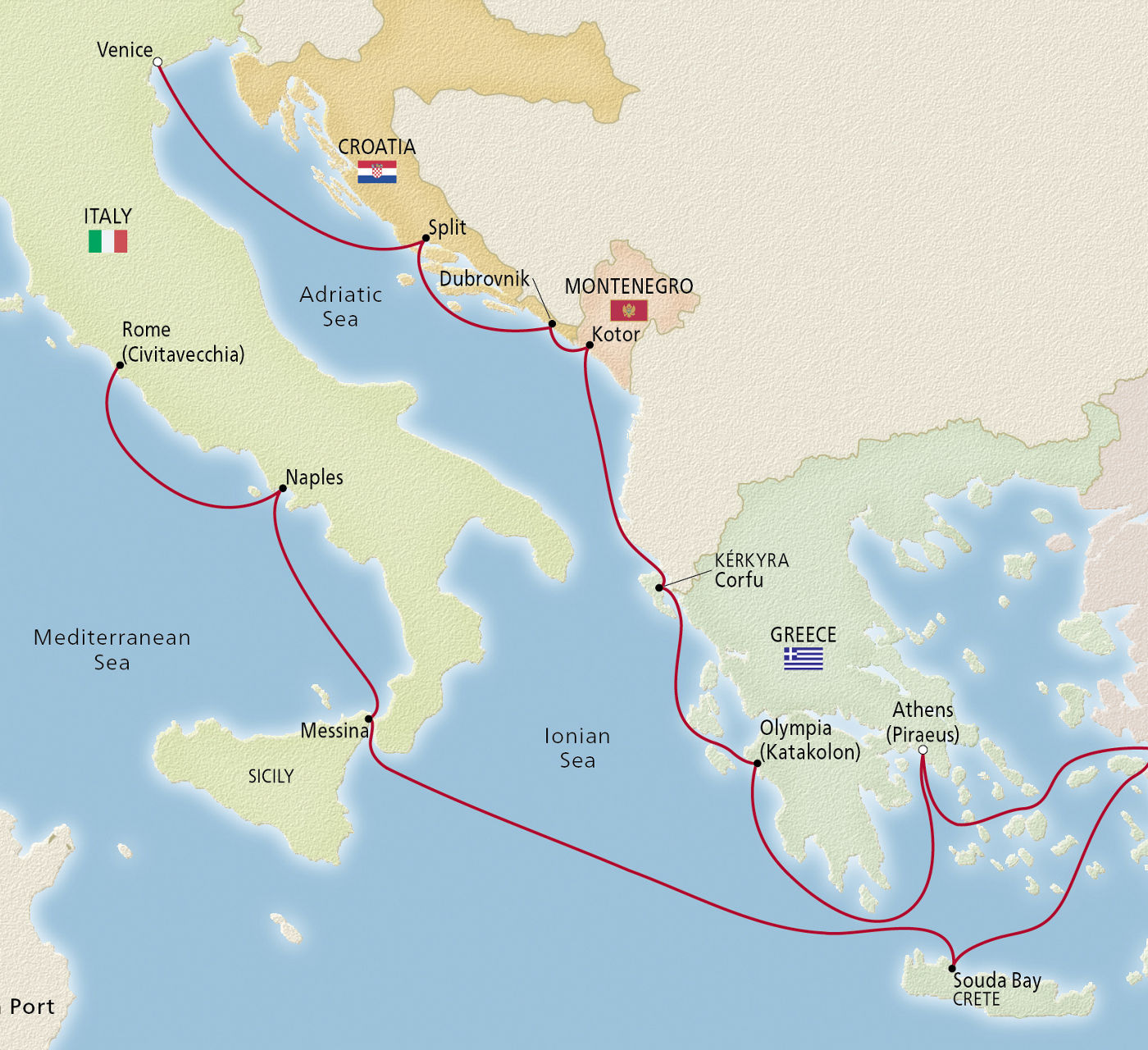 Map of Iconic Adriatic Antiquities itinerary