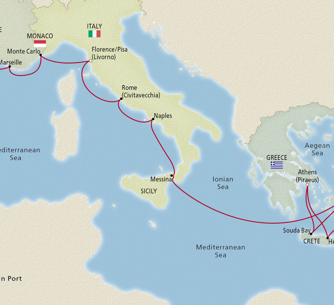 Map of Iconic Mediterranean Treasures itinerary