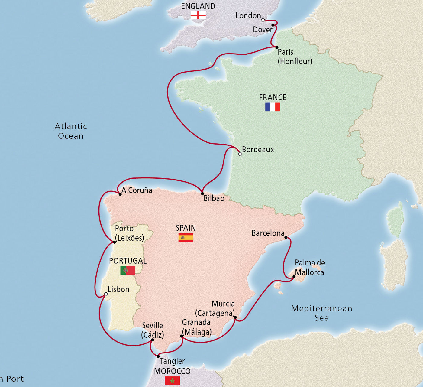 Map of Iconic Western Europe itinerary