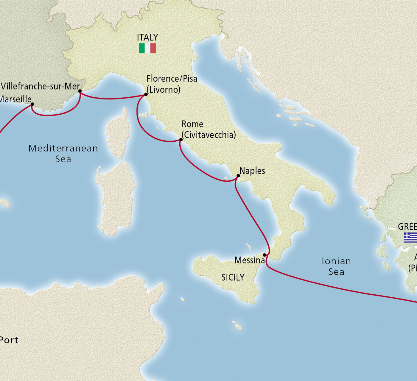Map of Icons of the Mediterranean itinerary