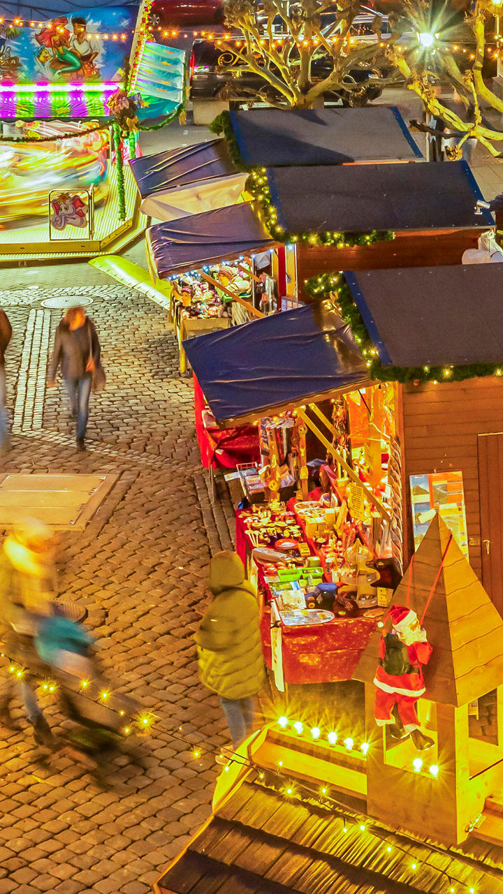 Vibrant Christmas Market at Dusk