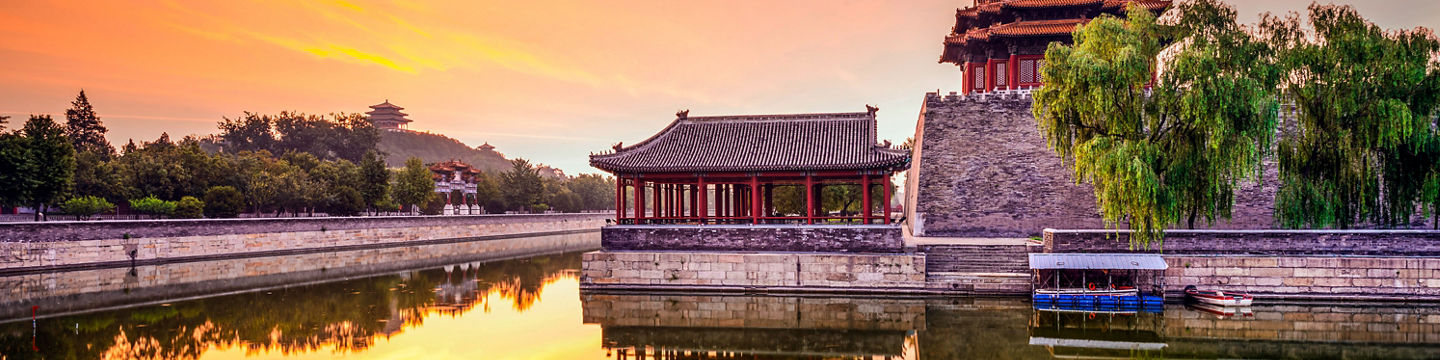Sunset over traditional Chinese architecture