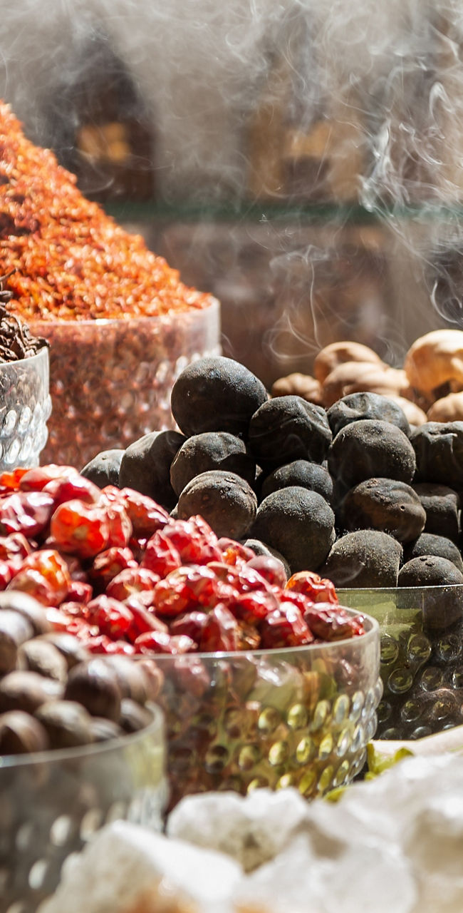 Colorful spice market with aromatic display