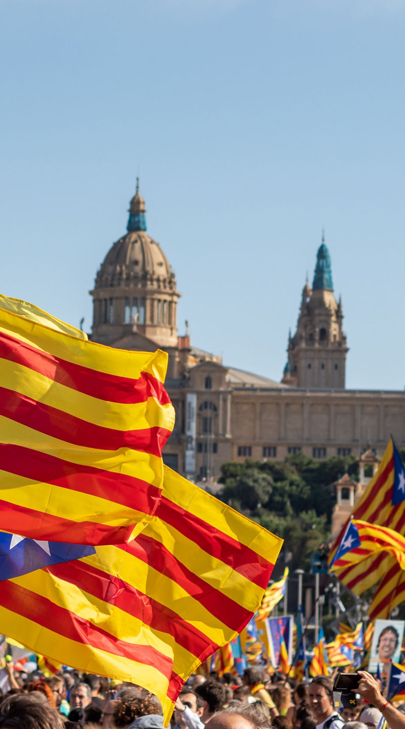 Crowd with Catalan flags in Barcelona rally