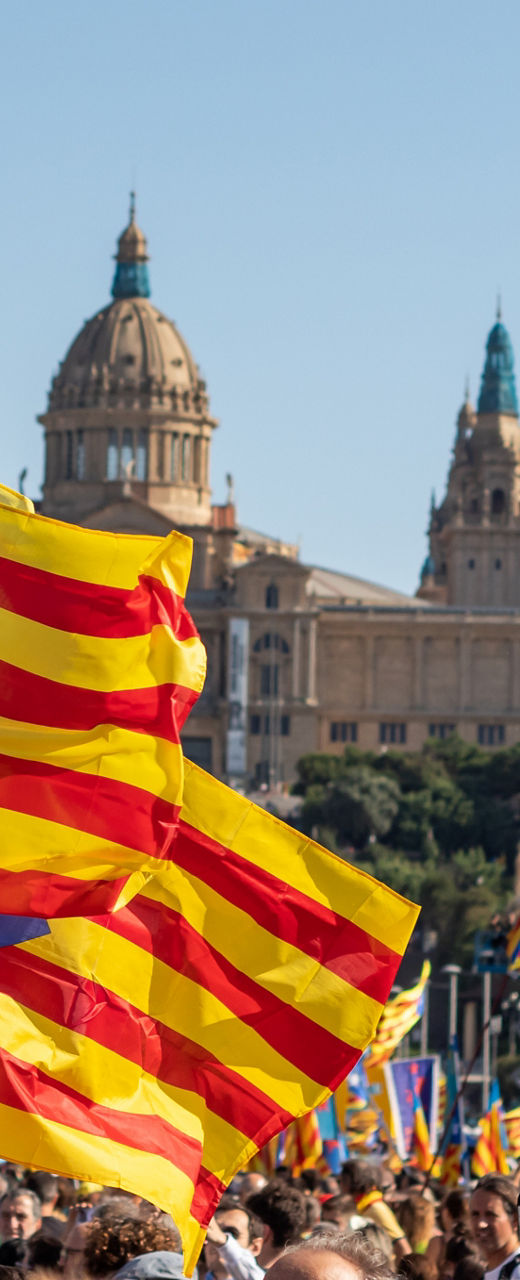 Crowd with Catalan flags in Barcelona rally