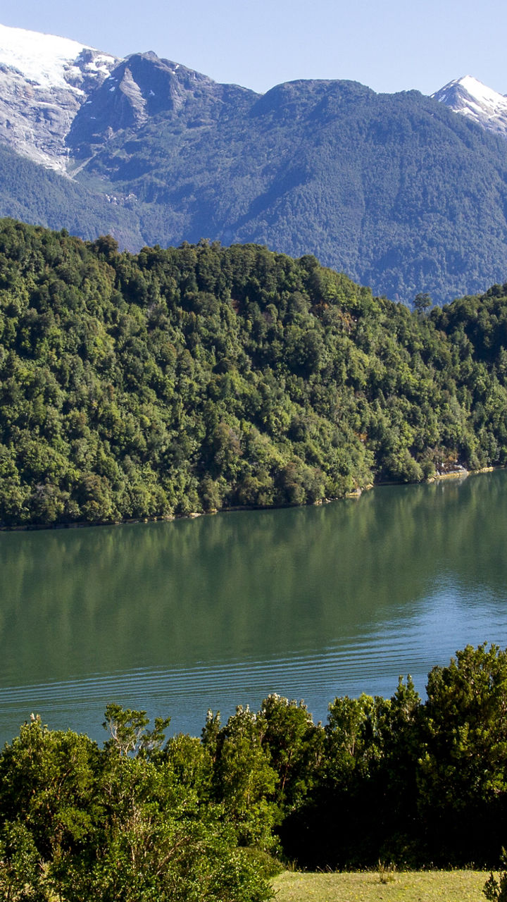 Scenic mountain lake with lush greenery