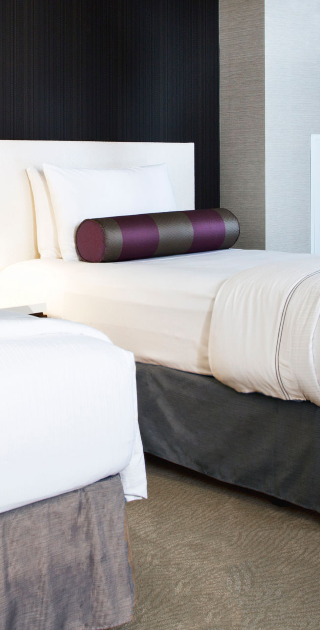 Modern hotel room with twin beds