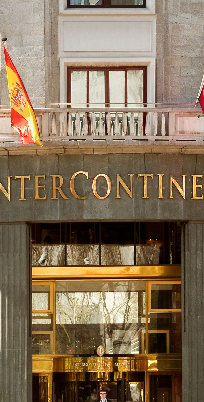 InterContinental hotel entrance with flags displayed