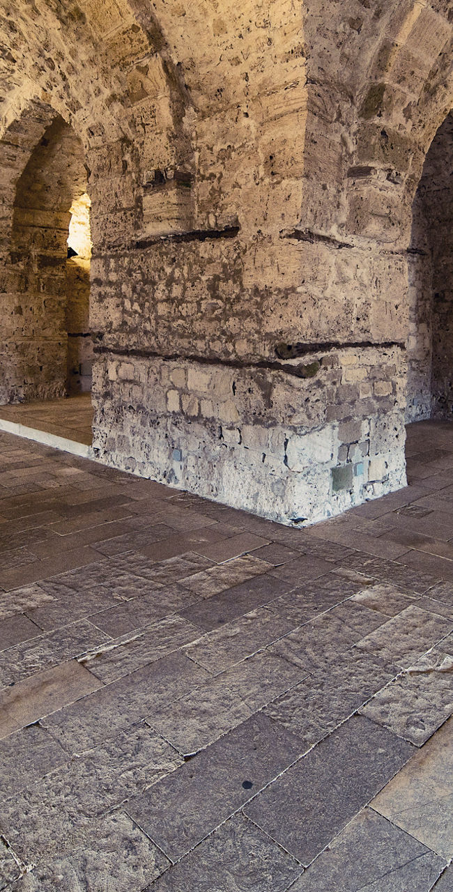 Historic stone arches in ancient architecture