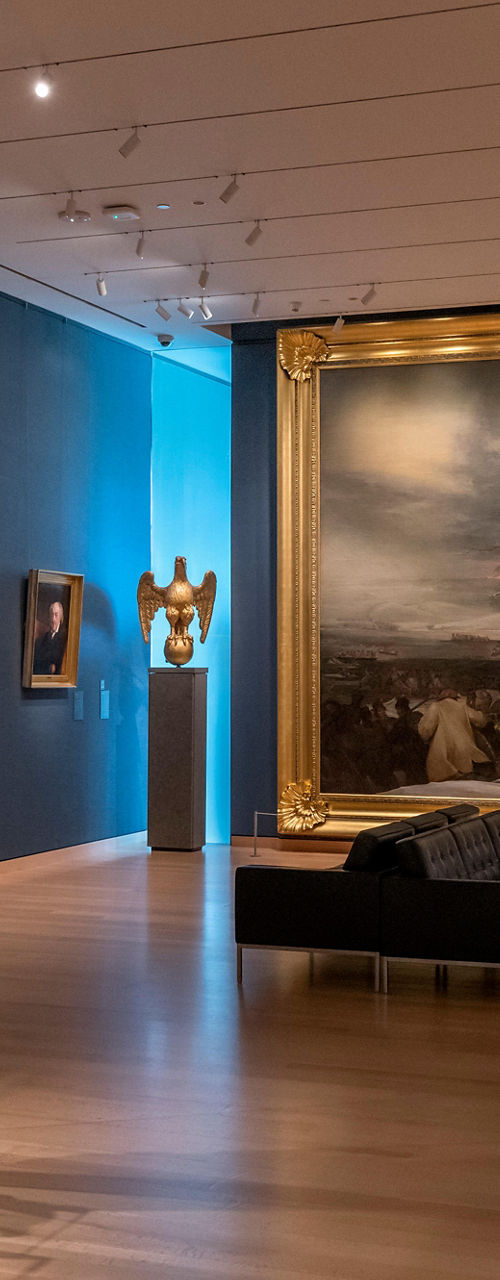 Art gallery with historical painting display