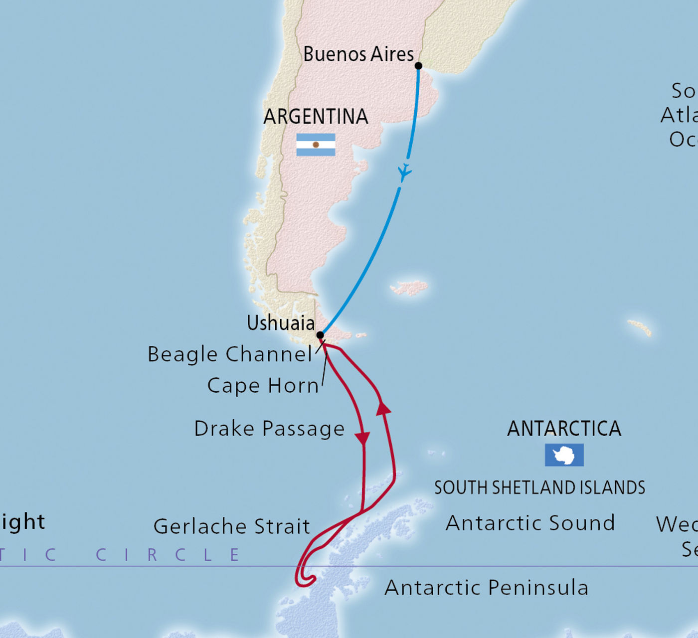 Map of Into the Antarctic Circle itinerary