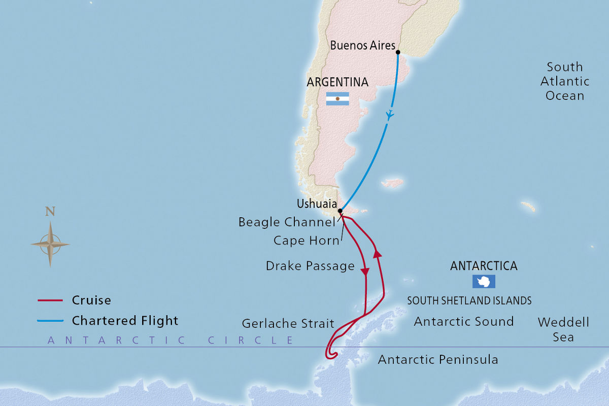 Into the Antarctic Circle – route map