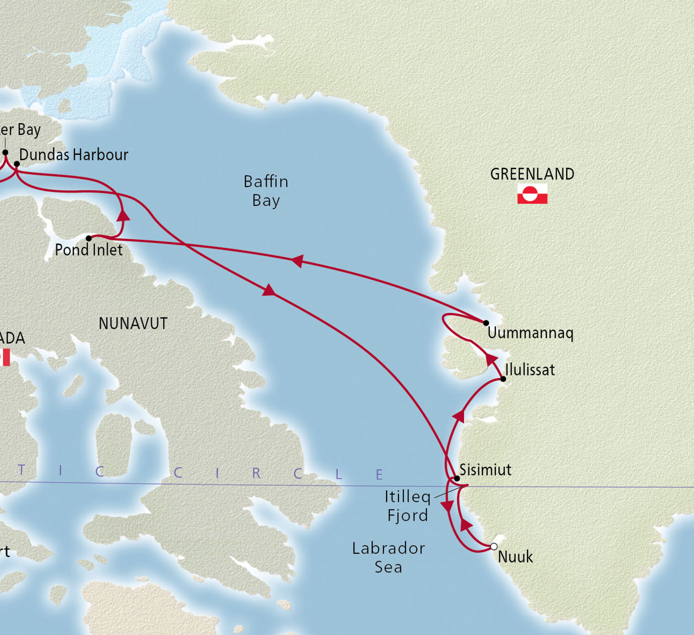 Map of Into the Northwest Passage itinerary