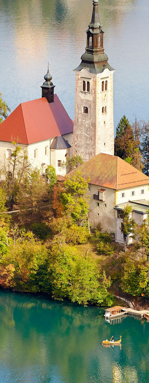 Scenic view of Lake Bled island church