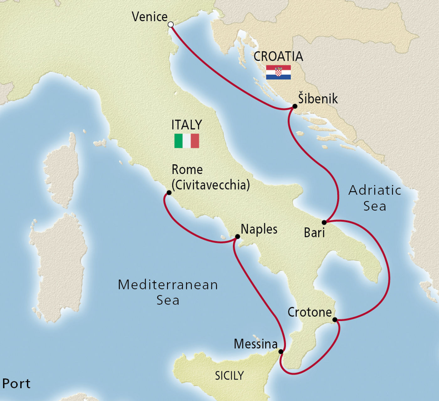 Map of Italian Sojourn itinerary