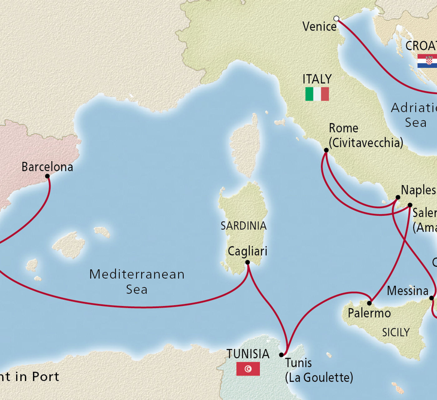 Map of Italy, Africa & Iberia Discovery itinerary