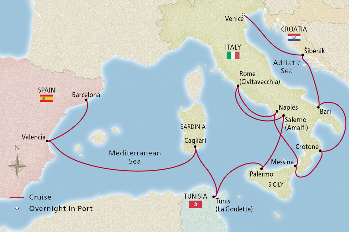 Italy, Africa & Iberia Discovery – route map
