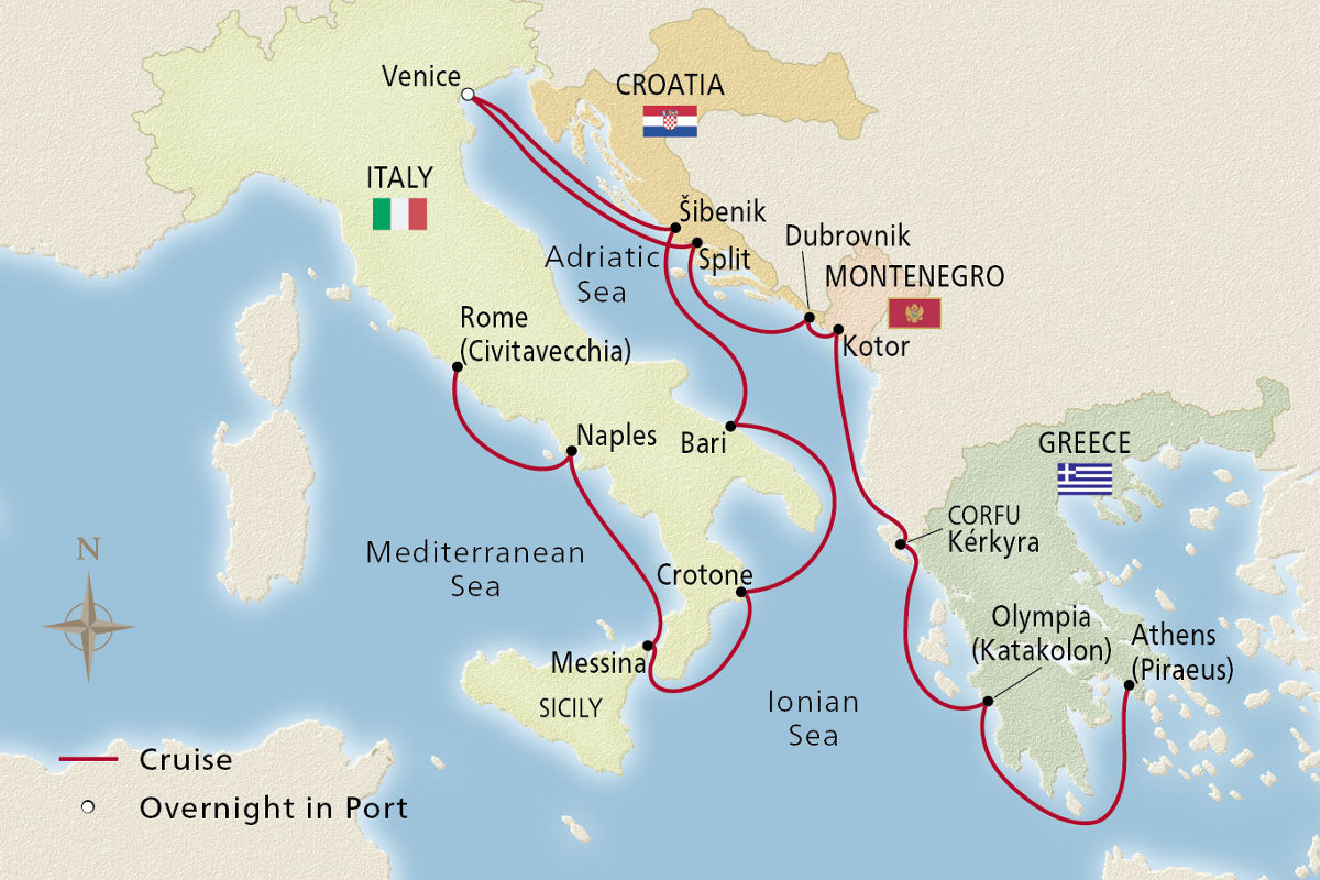 Italy, the Adriatic & Greece – route map