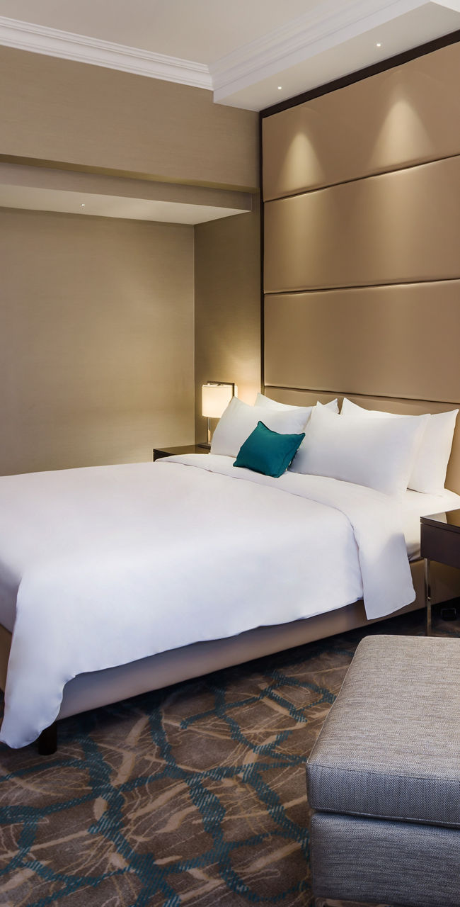 Modern hotel room with cozy decor