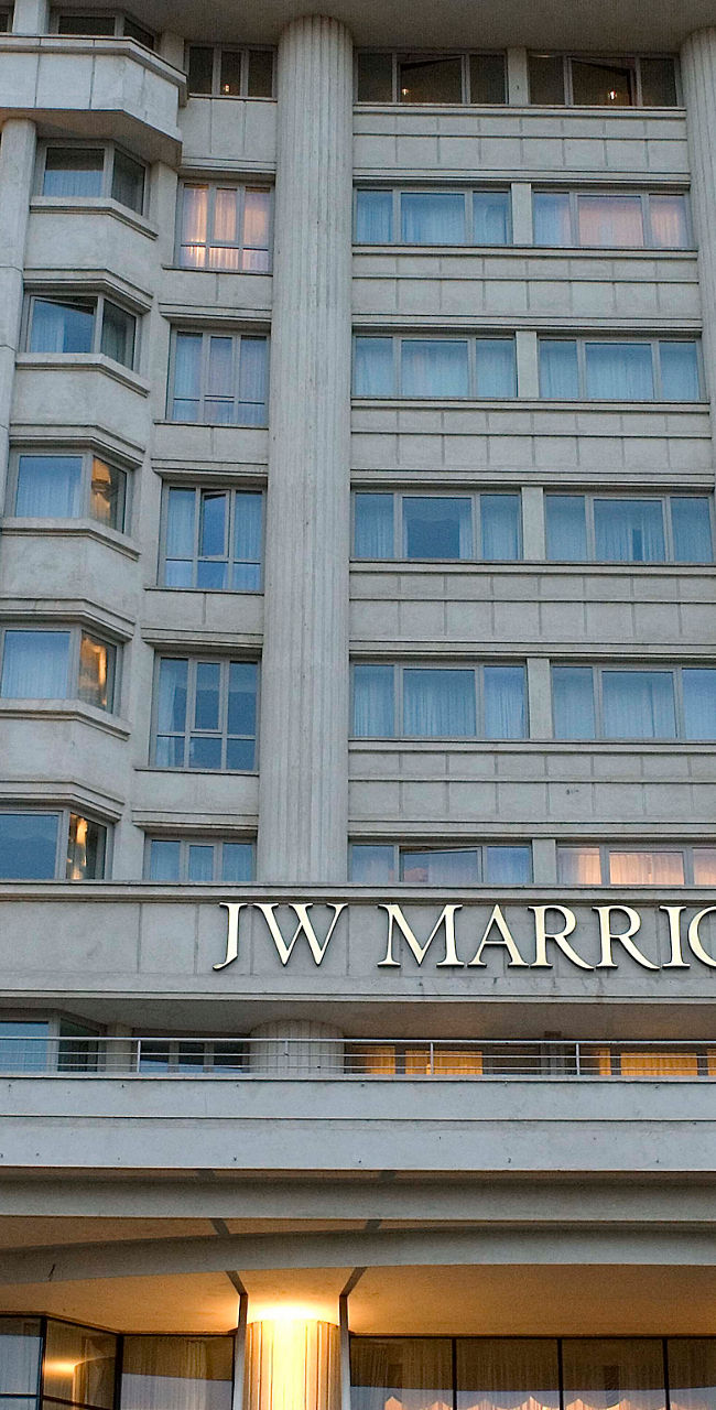 JW Marriott hotel exterior with statue view