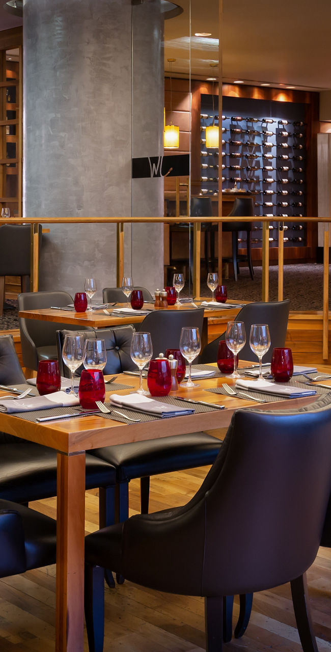Modern restaurant interior with elegant dining setup