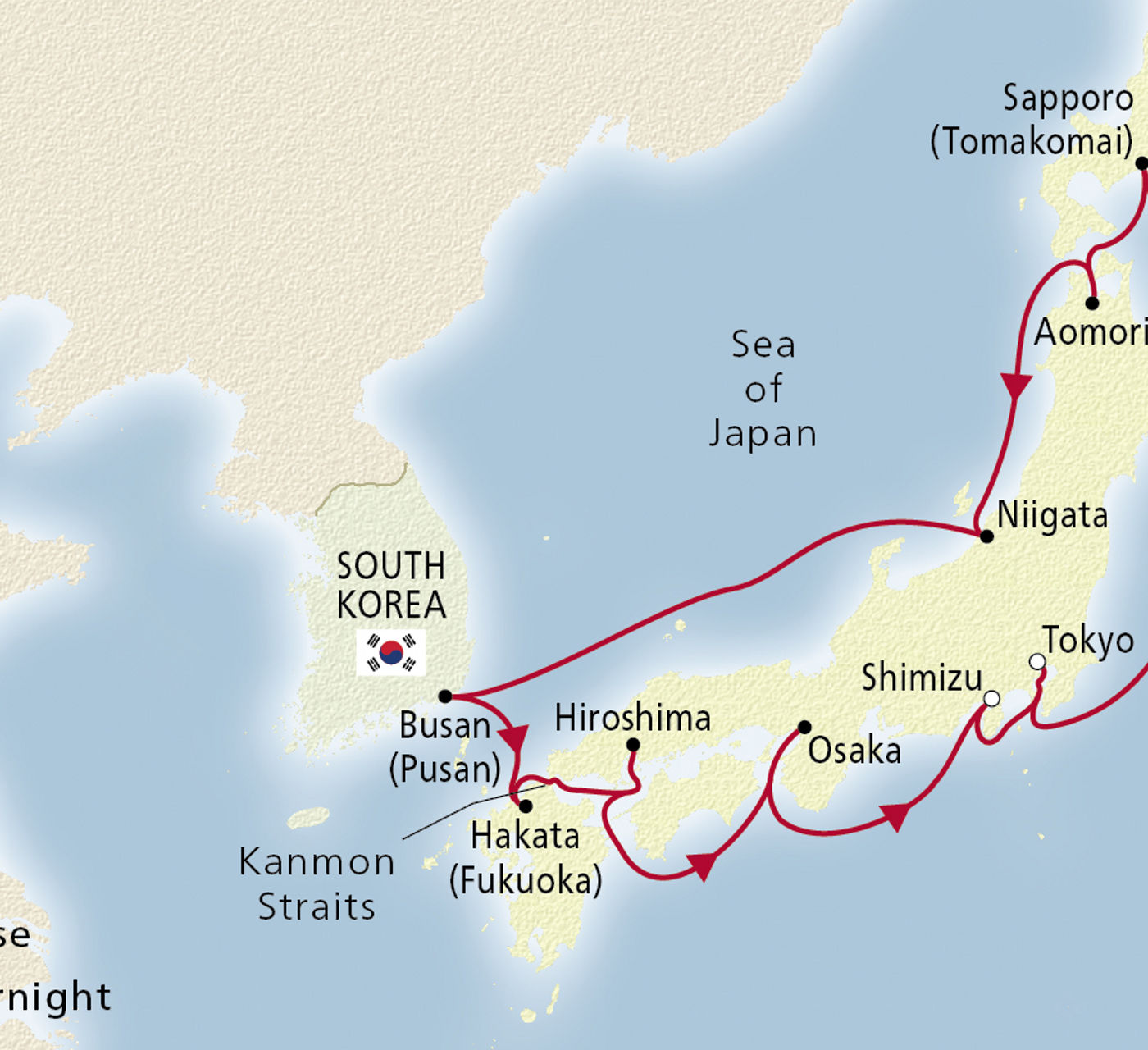 Map of Japan Discovery itinerary